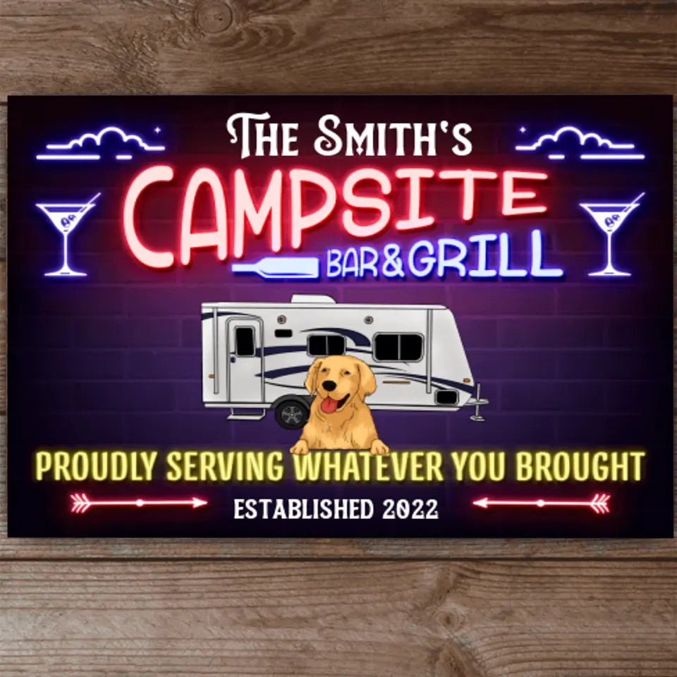 Campsite Bar & Grill - Personalized Metal Sign
