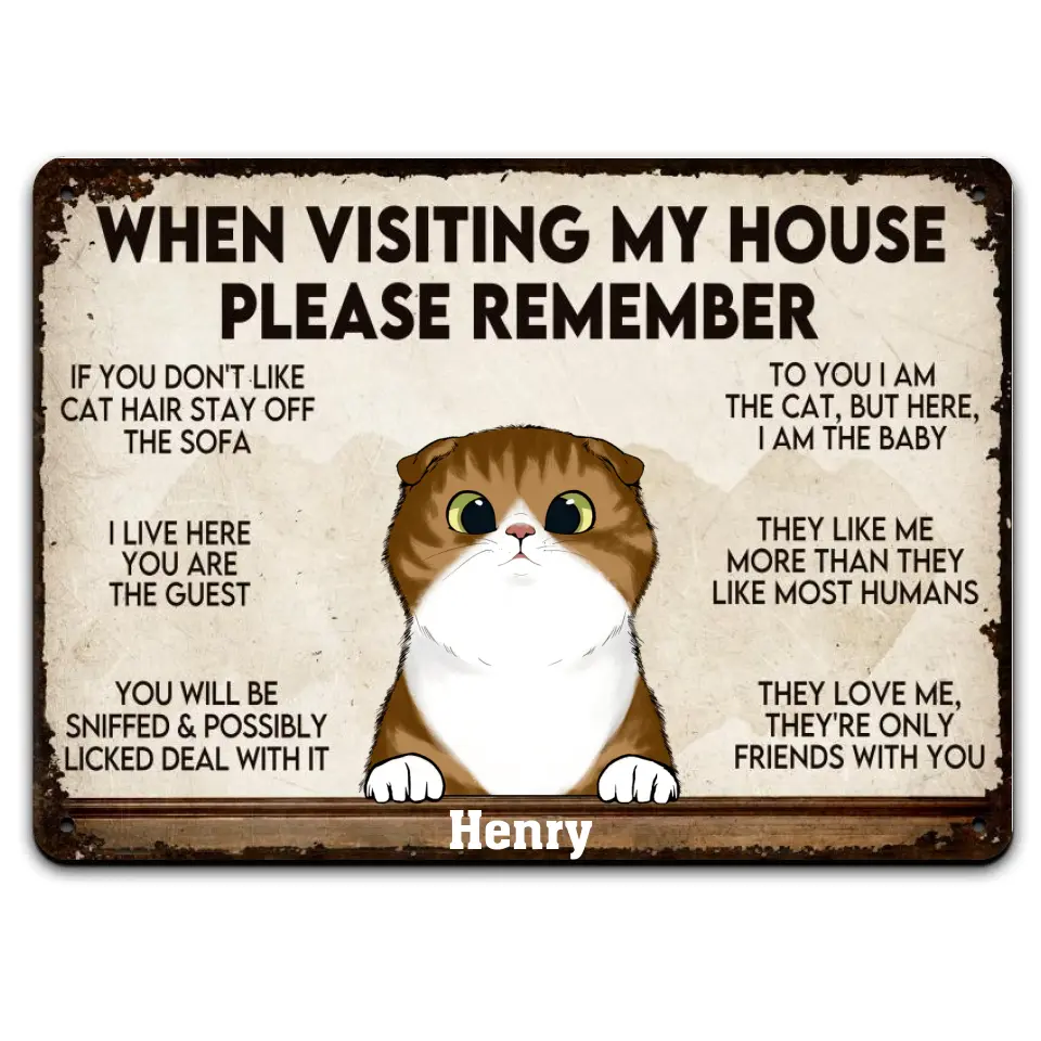 When Visiting My House - Personalized Metal Sign, Customized Funny Cat Sign