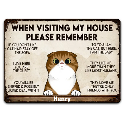 When Visiting My House - Personalized Metal Sign, Customized Funny Cat Sign