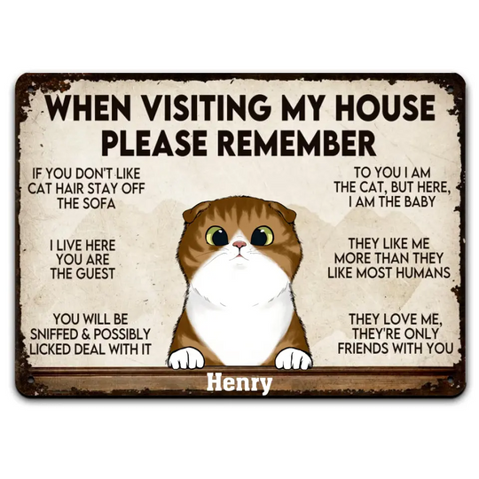 When Visiting My House - Personalized Metal Sign, Customized Funny Cat Sign