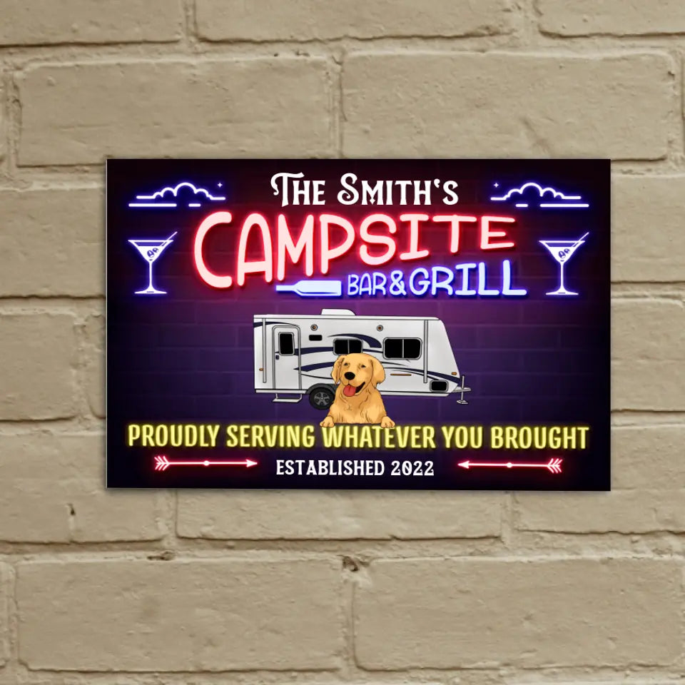Campsite Bar & Grill - Personalized Metal Sign