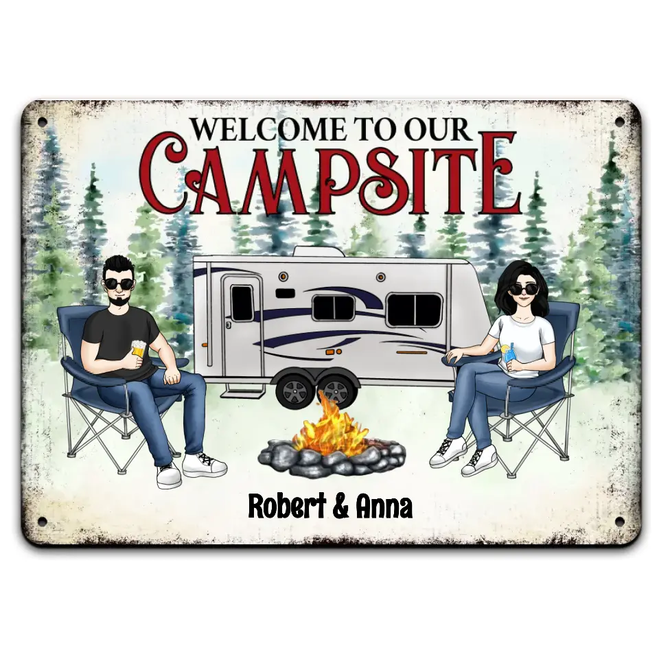 Personalized Camping Sign, Custom Character Indoor Outdoor Metal Sign, Camper Couples Gift, Custom Face Avatar Glamping Decor