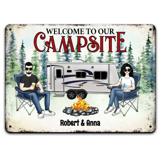 Personalized Camping Sign, Custom Character Indoor Outdoor Metal Sign, Camper Couples Gift, Custom Face Avatar Glamping Decor