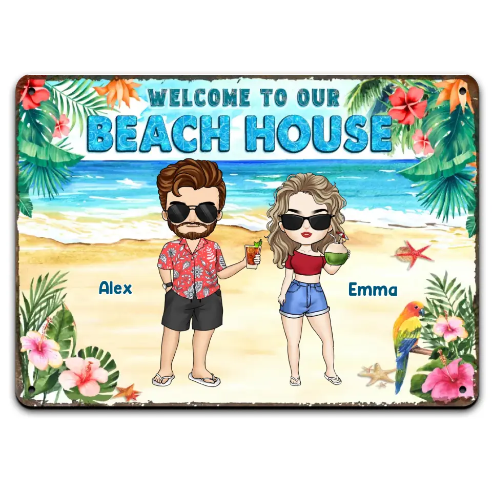 Welcome To Beach House - Personalized Metal Sign, Gift for Couple