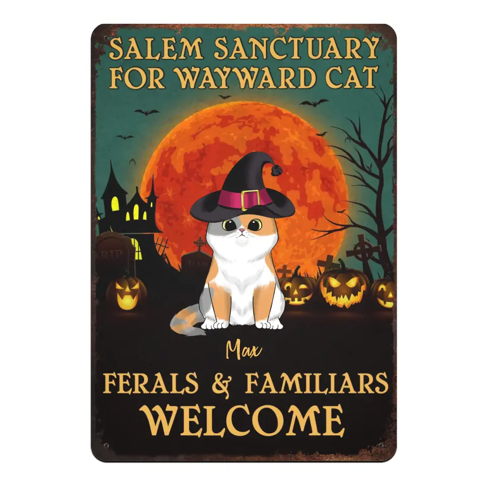 Salem Sanctuary For Wayward Cats Ferals And Familiars Welcome - Personalized Metal Sign