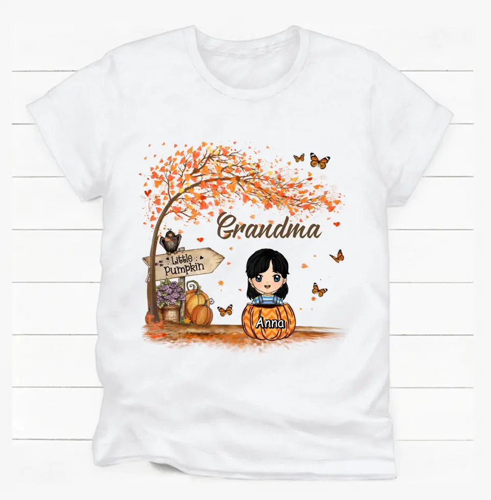 Grandma Little Pumpkin Autumn Halloween Shirt Custom Nana With Grandkids Names Halloween Shirt Gift For Grandma