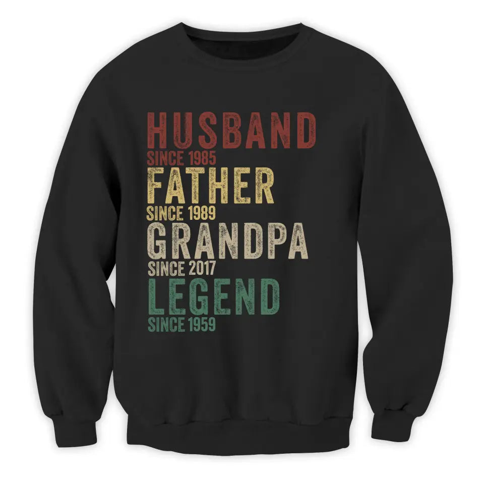 Husband Father Grandpa Legend - Personalized Year T-Shirt, Father's Day Gift