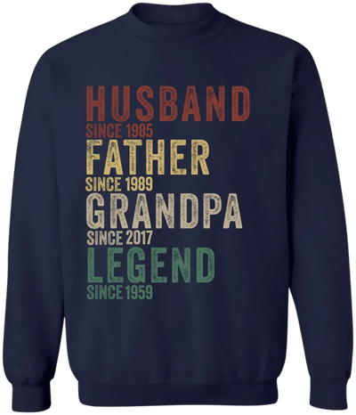Husband Father Grandpa Legend - Personalized Year T-Shirt, Father's Day Gift
