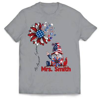All American Teacher Patriotic Gnome Teacher - Personalized T-shirt, Independence Day Gift For Teachers, Fourth of July Gift