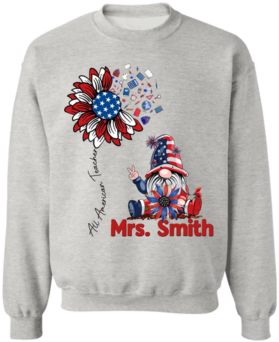 All American Teacher Patriotic Gnome Teacher - Personalized T-shirt, Independence Day Gift For Teachers, Fourth of July Gift