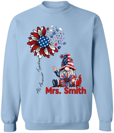 All American Teacher Patriotic Gnome Teacher - Personalized T-shirt, Independence Day Gift For Teachers, Fourth of July Gift