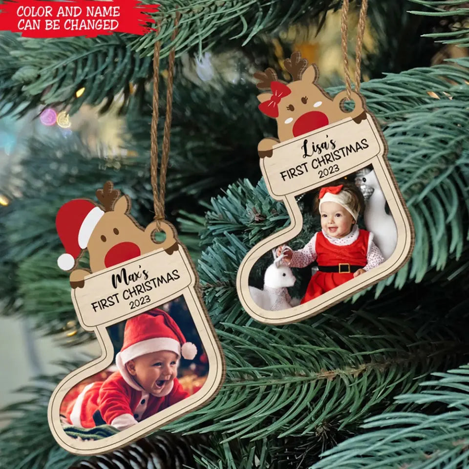 Reindeer Baby's First Christmas - Personalized Wooden Ornament, Custom Ornament, Christmas Present - ORN296