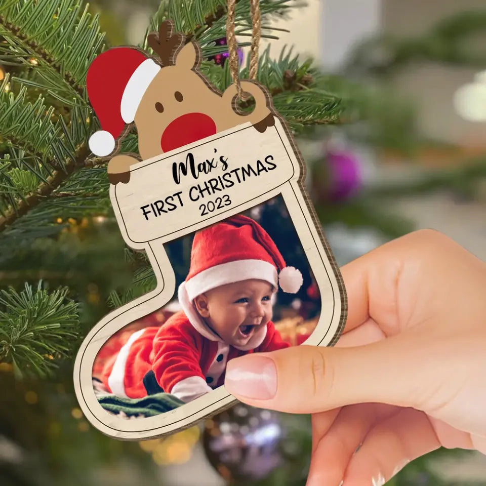 Reindeer Baby's First Christmas - Personalized Wooden Ornament, Custom Ornament, Christmas Present - ORN296