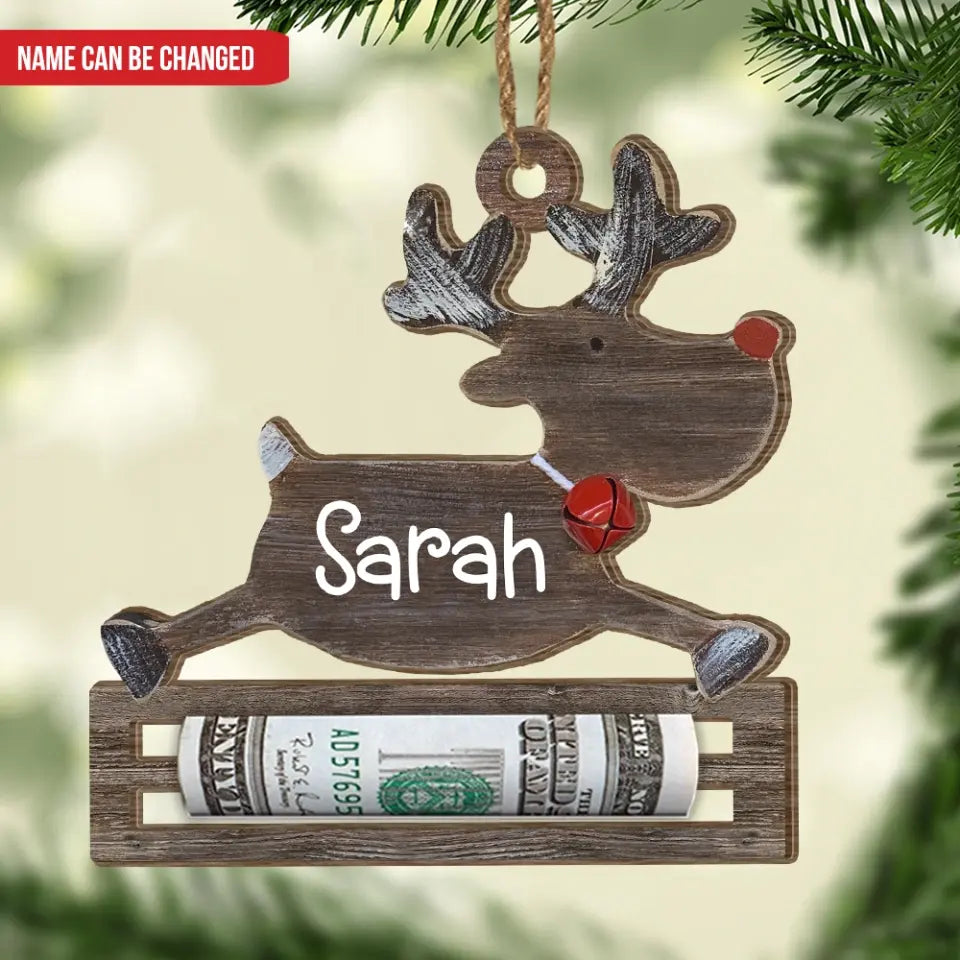 Reindeer Money Holder - Personalized Wooden Ornament, Christmas Money Holder Ornament - ORN300