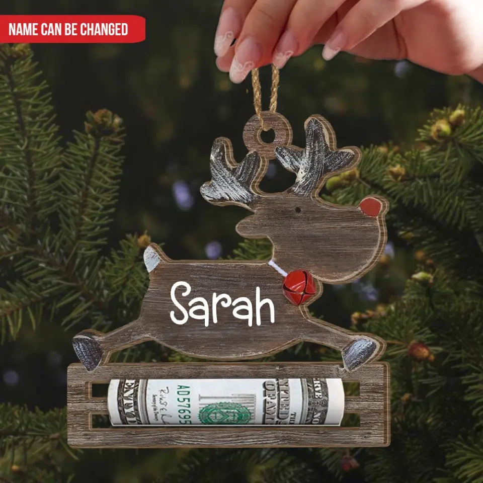 Reindeer Money Holder - Personalized Wooden Ornament, Christmas Money Holder Ornament - ORN300