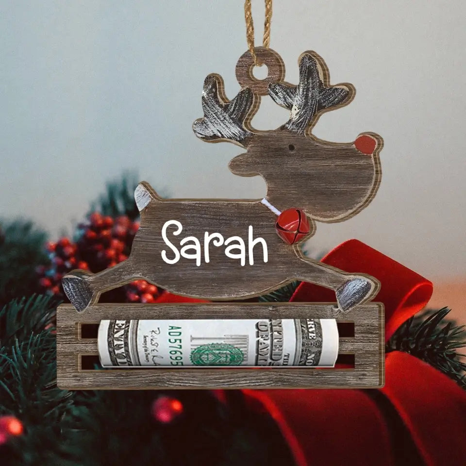 Reindeer Money Holder - Personalized Wooden Ornament, Christmas Money Holder Ornament - ORN300