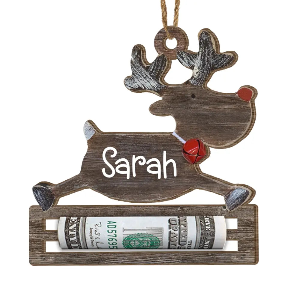 Reindeer Money Holder - Personalized Wooden Ornament, Christmas Money Holder Ornament - ORN300