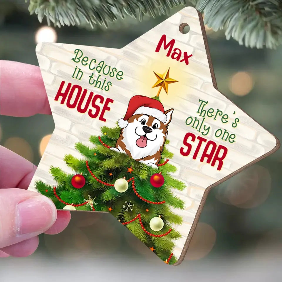 Because In This House There's Only One Star - Personalized Wooden Ornament, Gift For Dog Lovers, Dog Gift  - ORN297