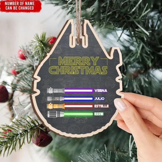 Merry Christmas Light Saber SW - Personalized Wooden Ornament, Christmas Gift For Family - ORN303