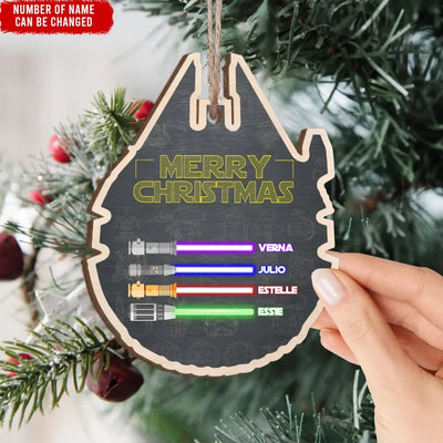 Merry Christmas Light Saber SW - Personalized Wooden Ornament, Christmas Gift For Family - ORN303