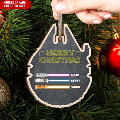 Merry Christmas Light Saber SW - Personalized Wooden Ornament, Christmas Gift For Family - ORN303