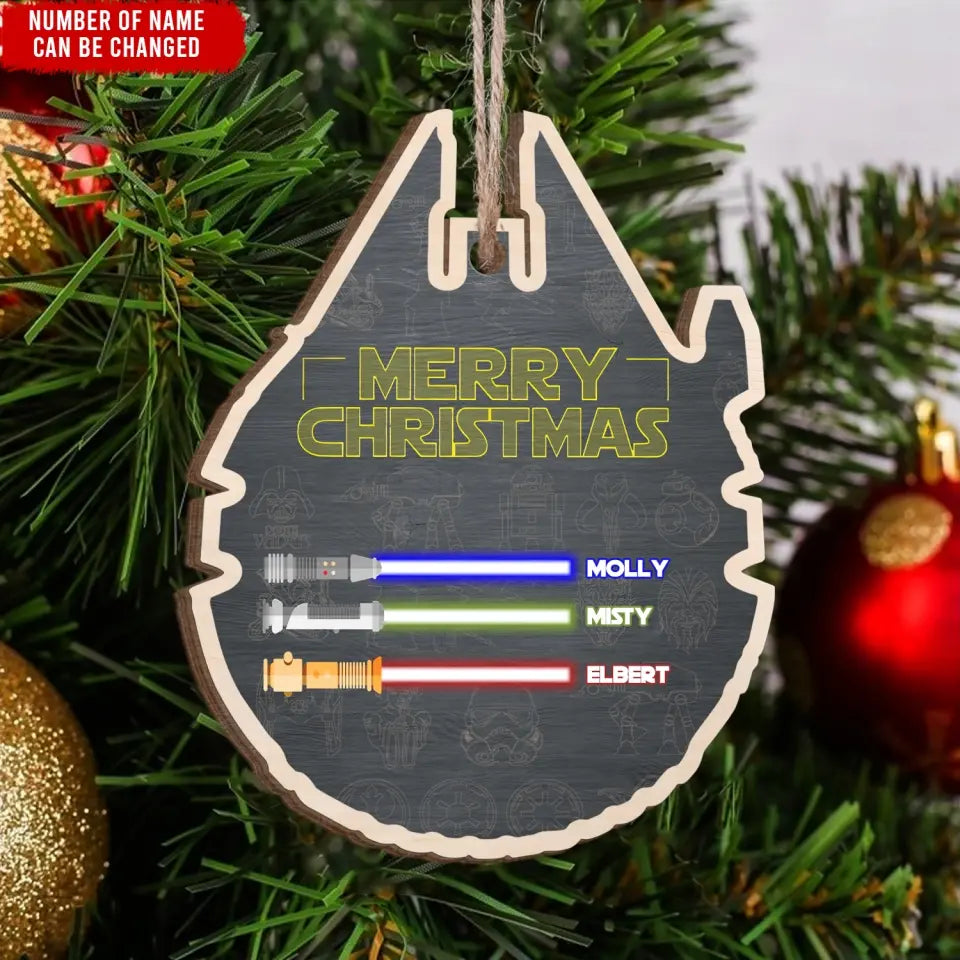 Merry Christmas Light Saber SW - Personalized Wooden Ornament, Christmas Gift For Family - ORN303