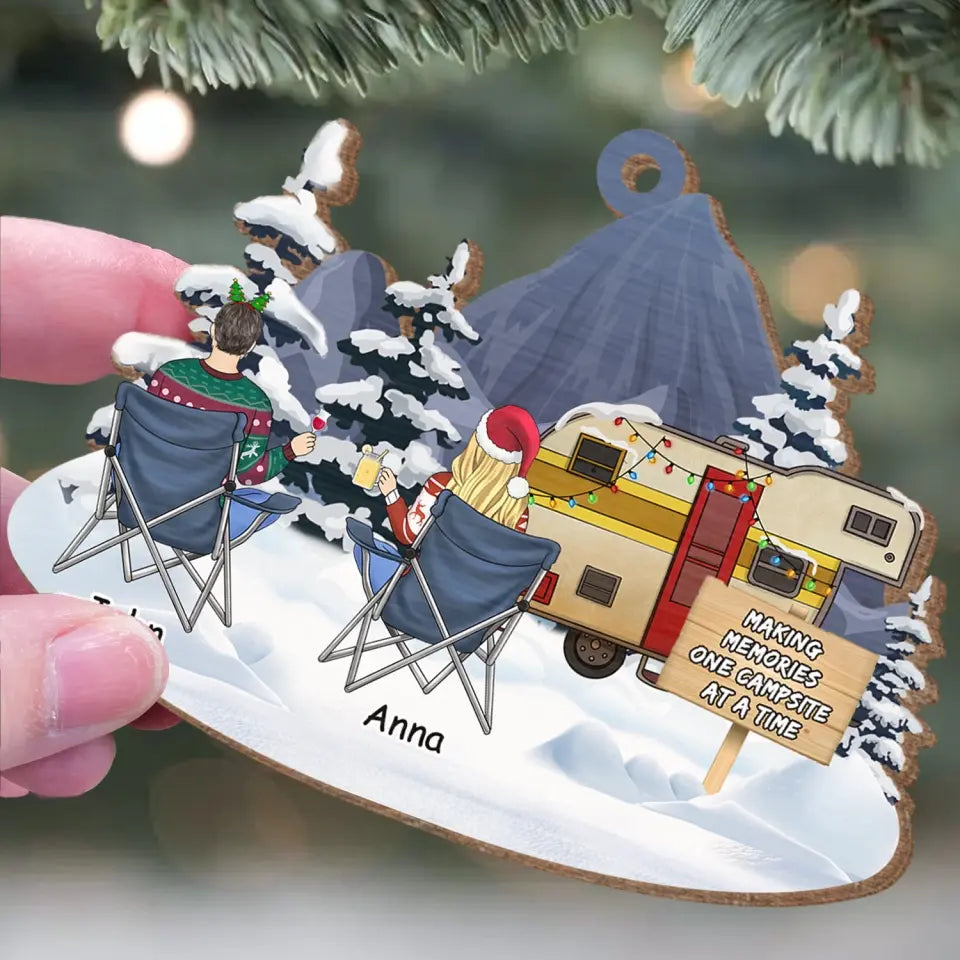 Couple Christmas With RVs - Personalized Wooden Ornament, Ornament Gift For Camping - ORN302