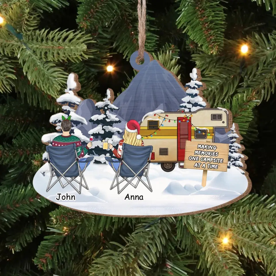 Couple Christmas With RVs - Personalized Wooden Ornament, Ornament Gift For Camping - ORN302