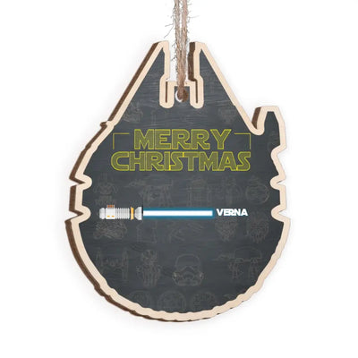 Merry Christmas Light Saber SW - Personalized Wooden Ornament, Christmas Gift For Family - ORN303