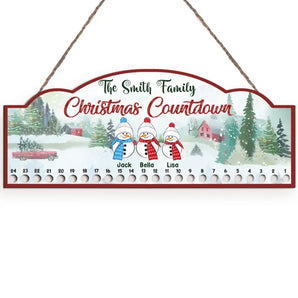 Snowman Family Candy Cane Christmas Countdown - Personalized  Door Sign, Christmas Gift For Family