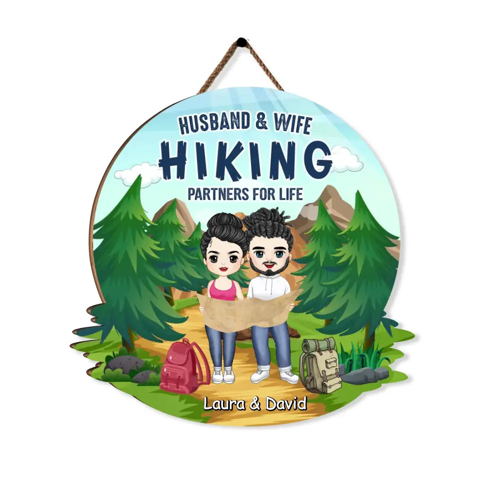 Husband & Wife Hiking Partners For Life - Personalized Door Sign, Gift For Camping Lover