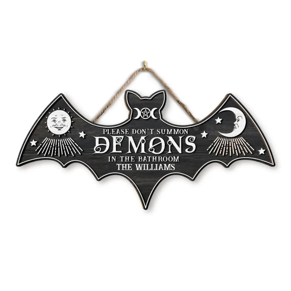 Please Don’t Summon Demons In The Bathroom - Personalized Wood Sign, Gift For Halloween