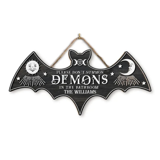 Please Don’t Summon Demons In The Bathroom - Personalized Wood Sign, Gift For Halloween
