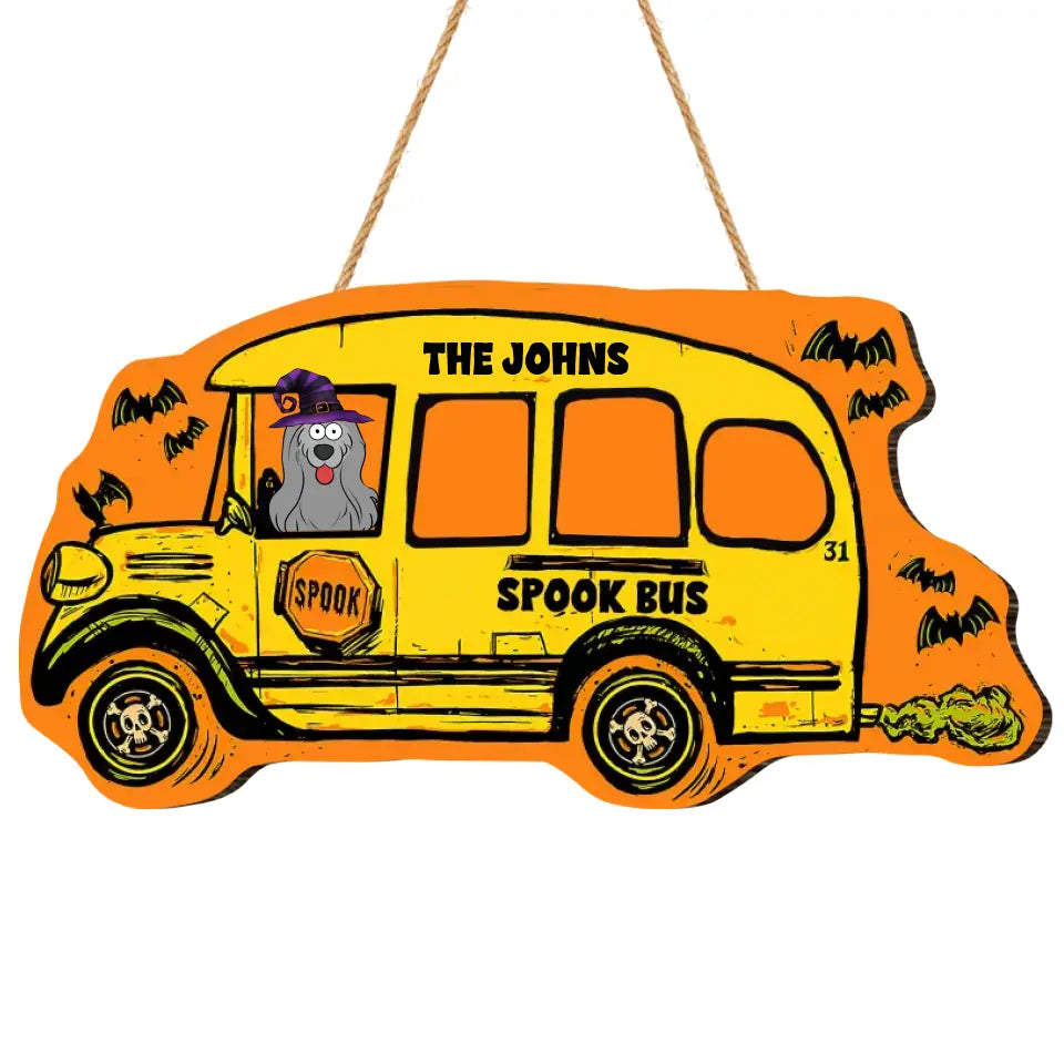 Spook Bus - Personalized Wood Sign, Gift For Halloween