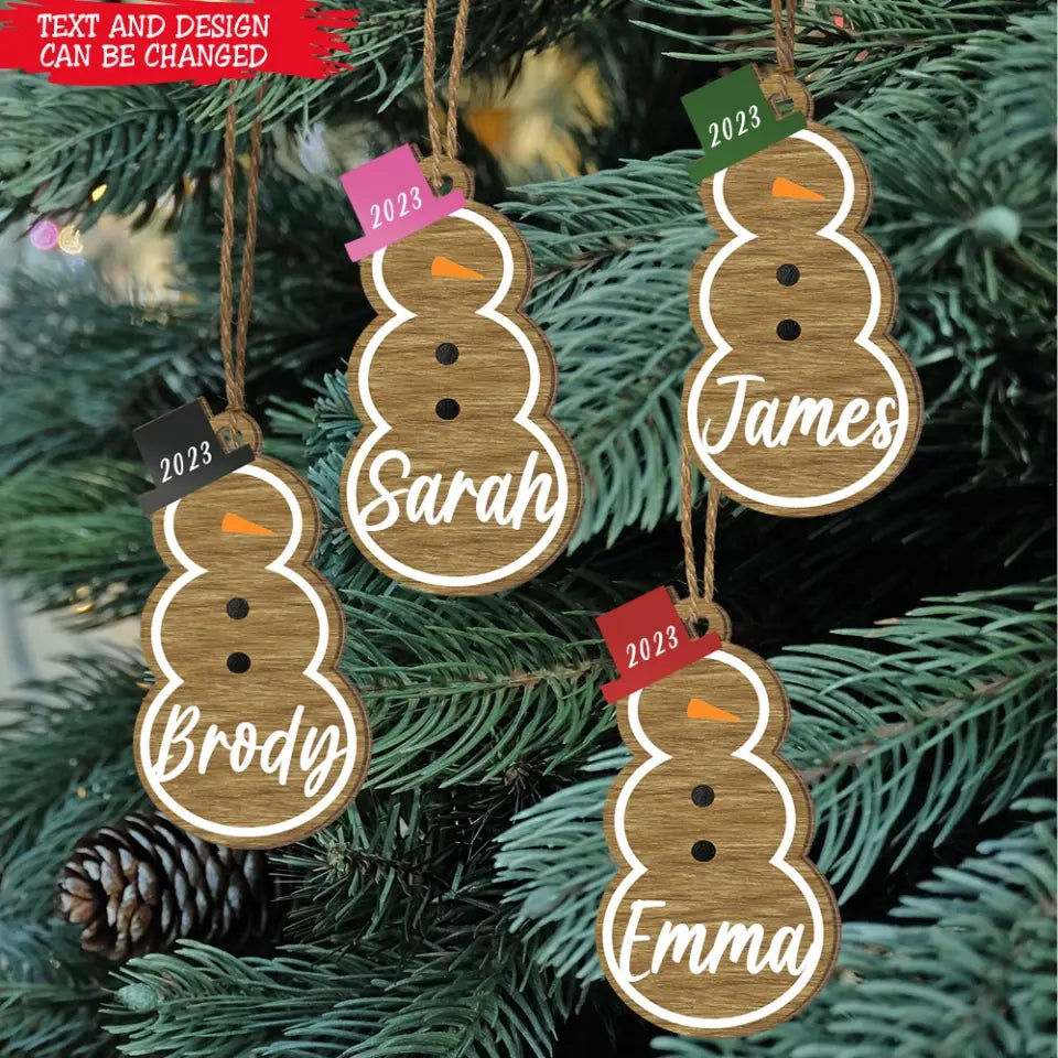 Snowman Christmas Custom Name - Personalized Wooden Ornament, Christmas Gift For Family - ORN307