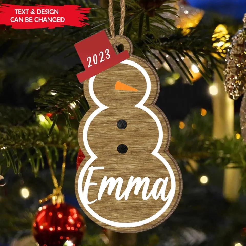 Snowman Christmas Custom Name - Personalized Wooden Ornament, Christmas Gift For Family - ORN307