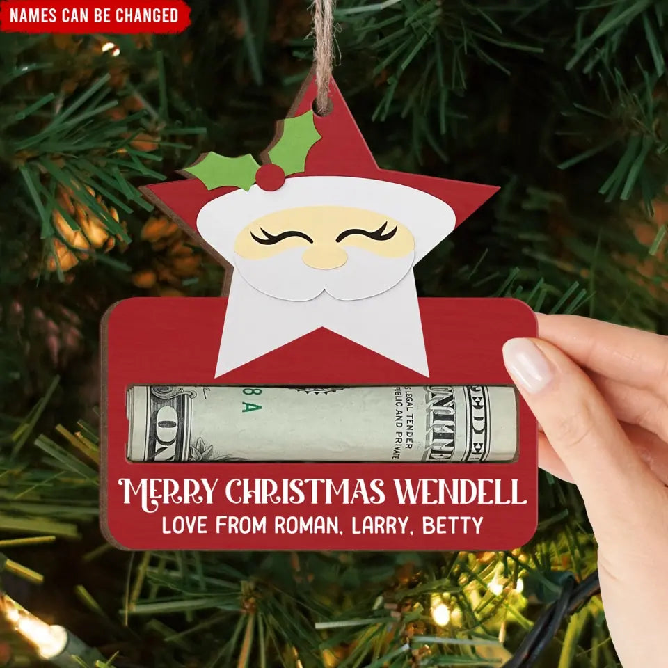 Merry Christmas Santa - Personalized Wooden Ornament, Money Holder Ornament, Christmas Gift For Kids - ORN309