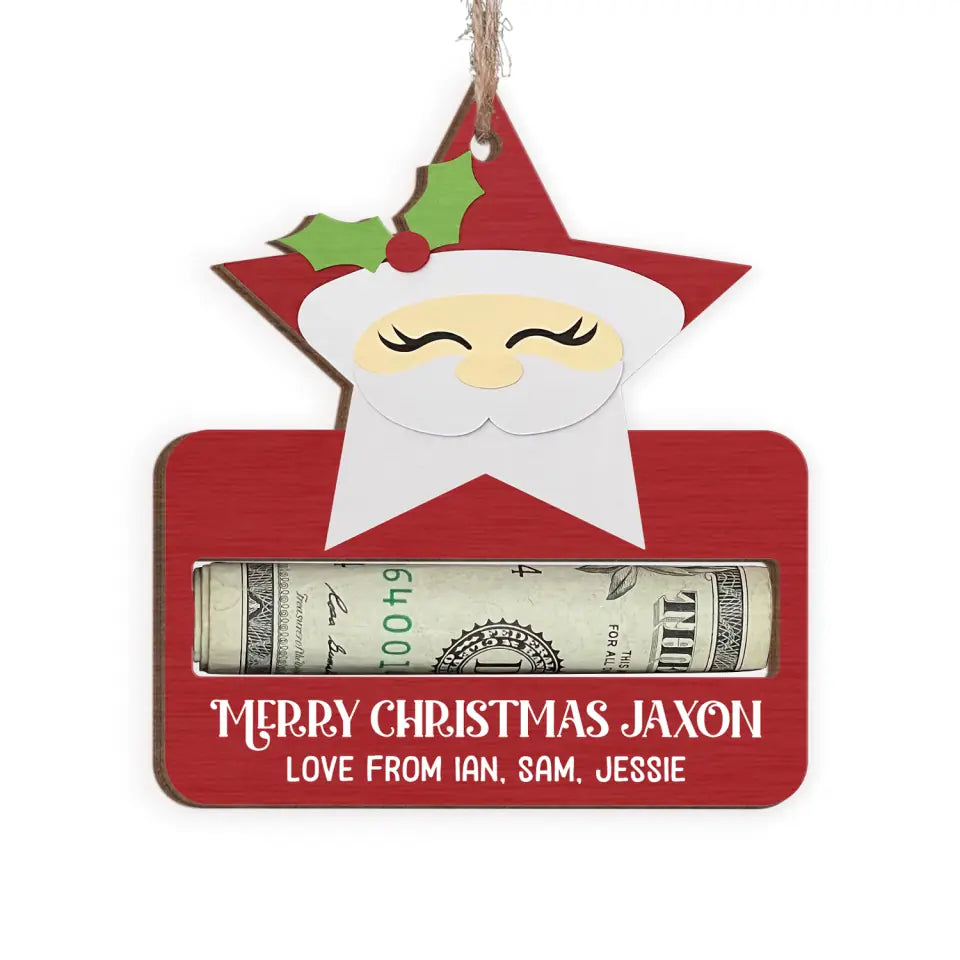 Merry Christmas Santa - Personalized Wooden Ornament, Money Holder Ornament, Christmas Gift For Kids - ORN309