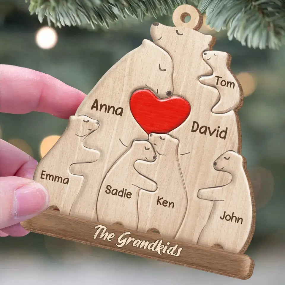 Bear Family - Personalized Wooden Ornament, Christmas Gift For Family, Puzzle Wooden Bears Family - ORN311