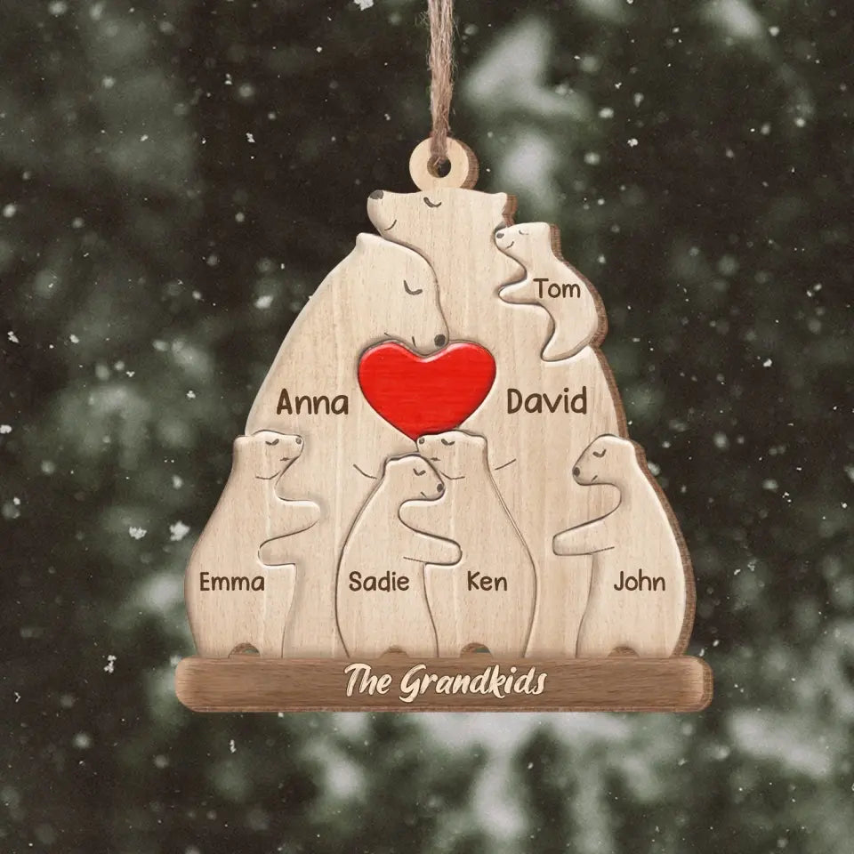 Bear Family - Personalized Wooden Ornament, Christmas Gift For Family, Puzzle Wooden Bears Family - ORN311