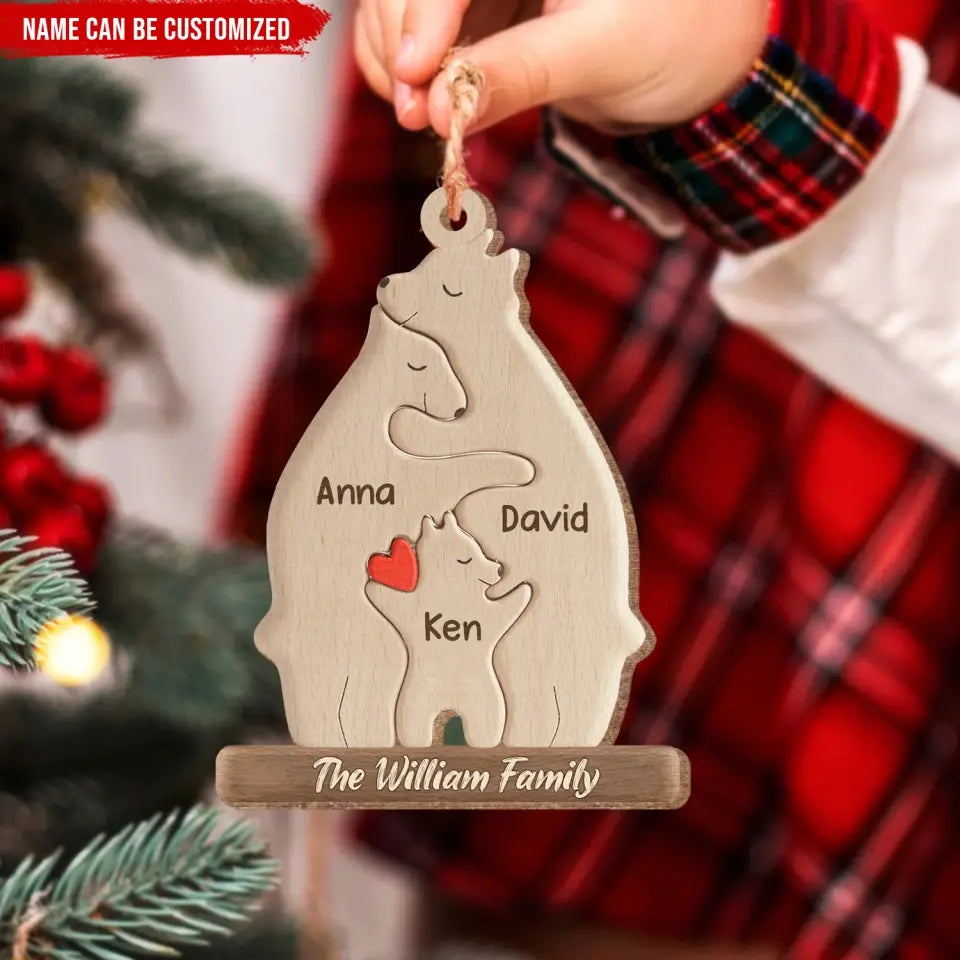 Bear Family - Personalized Wooden Ornament, Christmas Gift For Family, Puzzle Wooden Bears Family - ORN311
