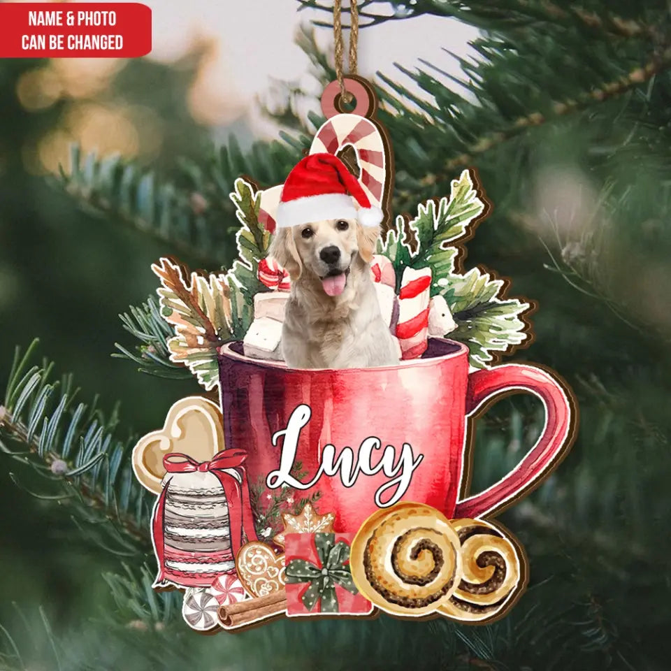Dog In A Hot Cocoa Cup Christmas - Personalized Wooden Ornament, Gift For Dog Lovers - ORN313