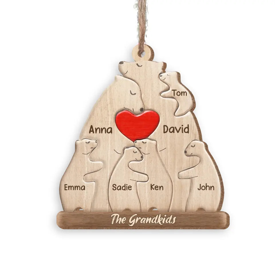 Bear Family - Personalized Wooden Ornament, Christmas Gift For Family, Puzzle Wooden Bears Family - ORN311