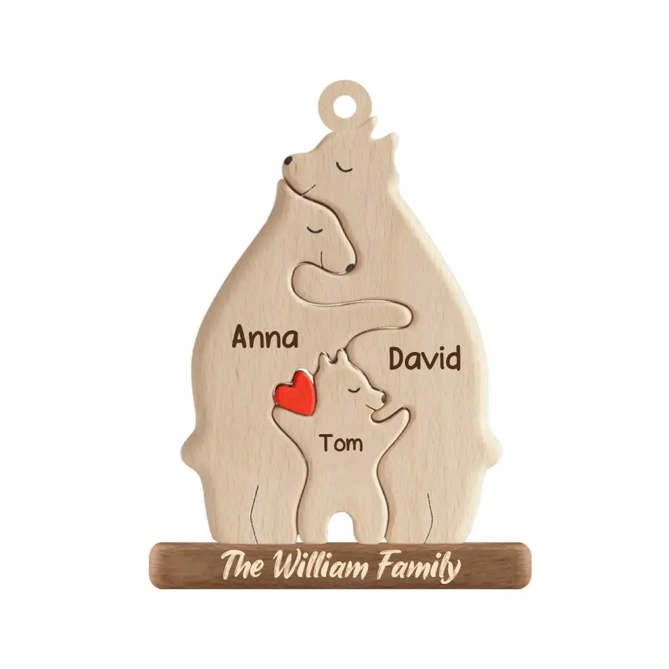 Bear Family - Personalized Wooden Ornament, Christmas Gift For Family, Puzzle Wooden Bears Family - ORN311