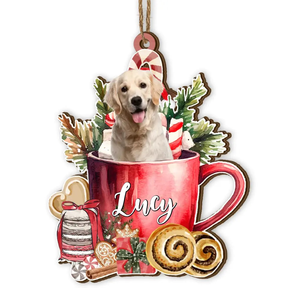 Dog In A Hot Cocoa Cup Christmas - Personalized Wooden Ornament, Gift For Dog Lovers - ORN313