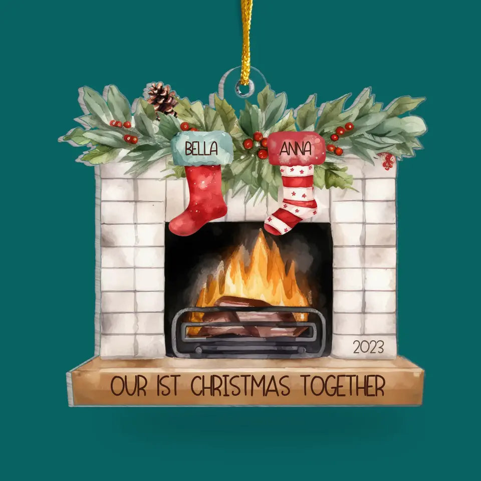 Stockings on Fireplace - Personalized Acrylic Ornament, Family Christmas Decoration - ORN314