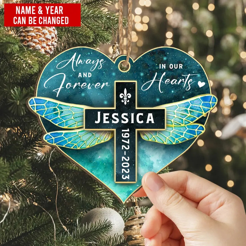 Always And Forever In Our Hearts - Personalized Wooden Ornament, Memorial Gift, Sympathy Gift - ORN317