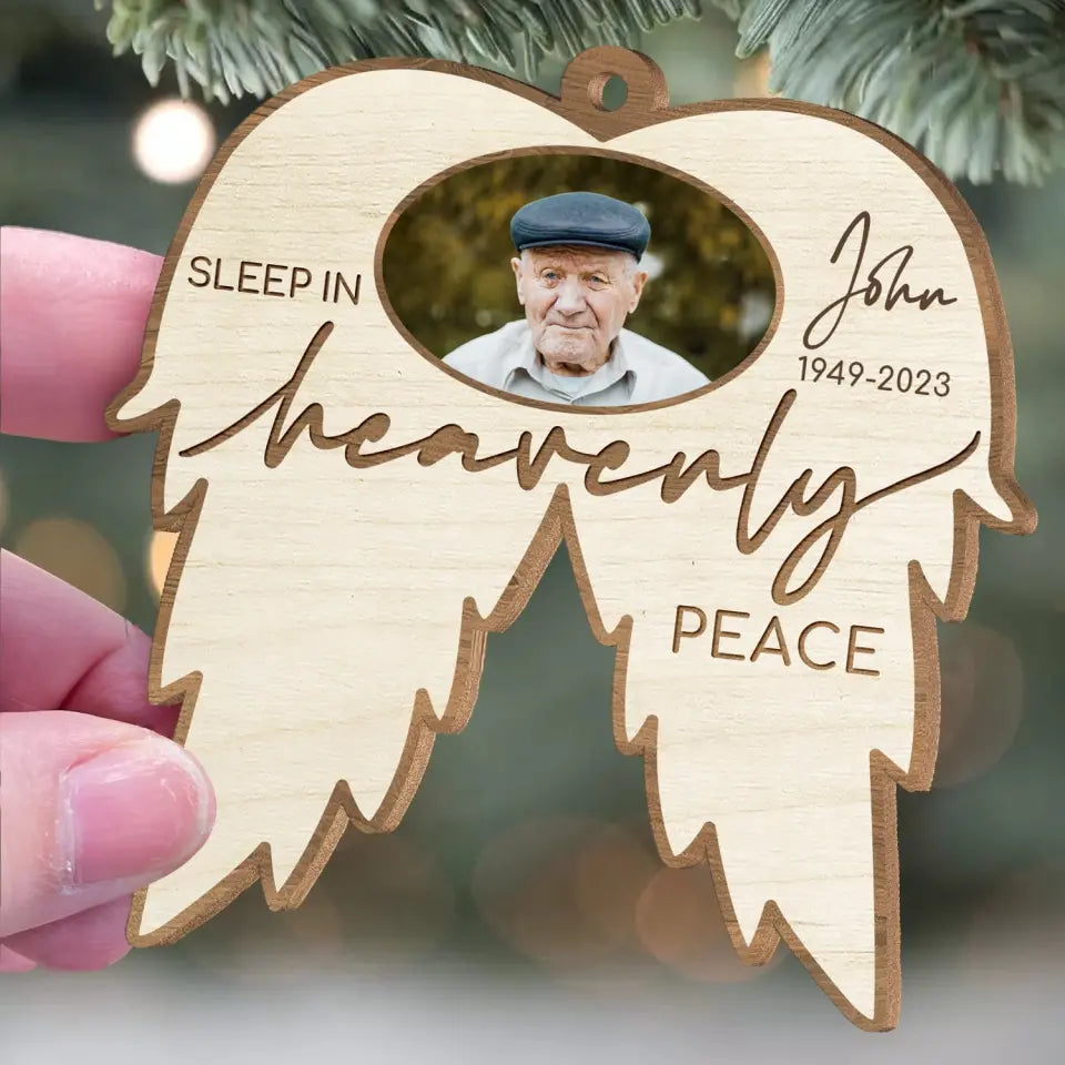 Sleep In Heavenly - Personalized Wooden Ornament, Memorial Christmas Gift, Christmas Gift For Loss Of Loved One, ornament, custom ornament, christmas ornament, merry christmas, christmas decor, christmas party, christmas gift, memorial ornament, memorial gift