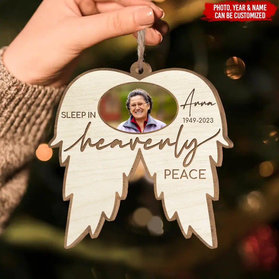 Sleep In Heavenly - Personalized Wooden Ornament, Memorial Christmas Gift, Christmas Gift For Loss Of Loved One - ORN320