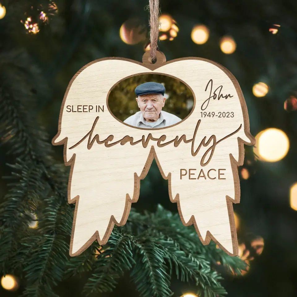 Sleep In Heavenly - Personalized Wooden Ornament, Memorial Christmas Gift, Christmas Gift For Loss Of Loved One - ORN320